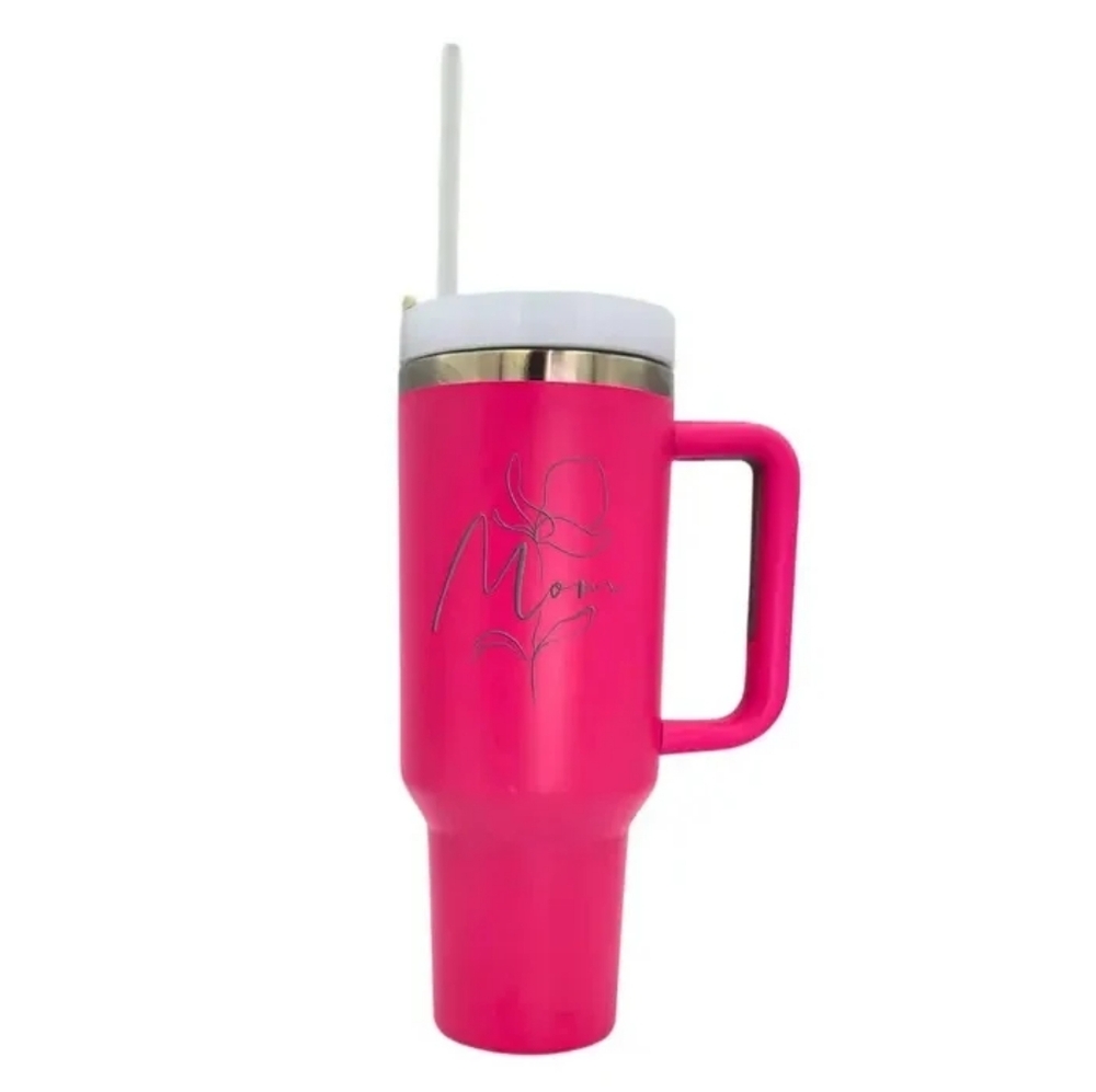 40 Oz. Mom Flower Handled Stainless Steel Tumbler